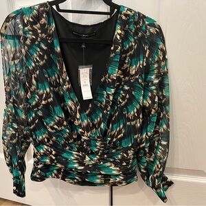 White House Black Market Black and Teal Blouse